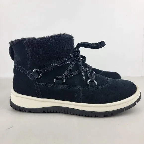 UGG Lakesider Heritage Black Suede Lace Up Mid Top Winter Boots 6.5 - Picture 4 of 11